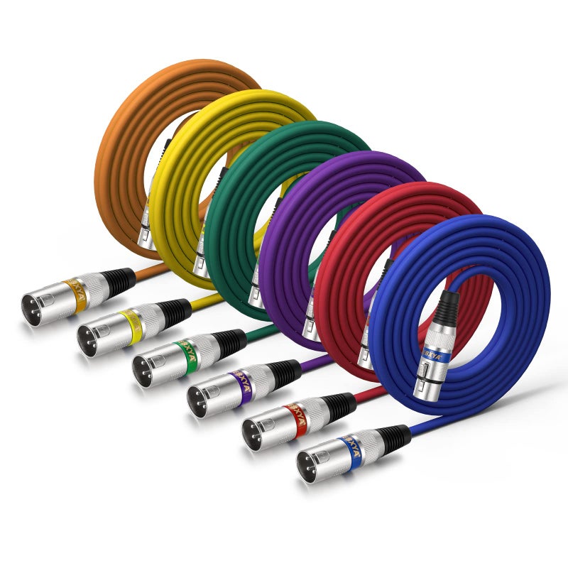 EBXYA كابلات EBXYA XLR بطول 10 أقدام - كابل ميكروفون متوازن 3 دبابيس ذكر إلى أنثى، 6 عبوات ملونة - Image 1